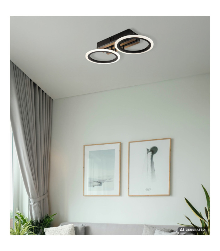 Blevins 2 Ring Integrated Led Semi Flush Ceiling Light Matt Black 3000-4200-6000K-8