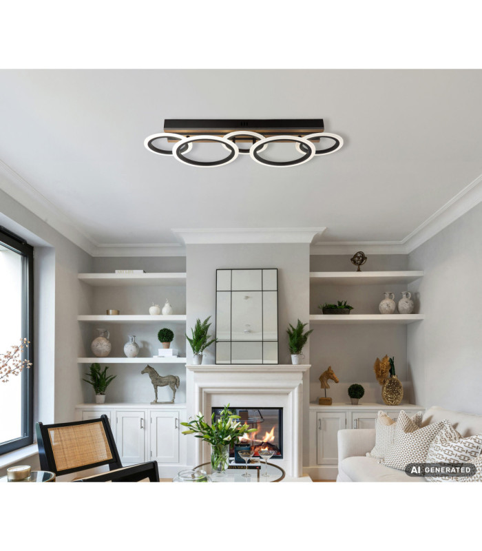 Blevins 5 Ring Integrated Led Semi Flush Ceiling Light Matt Black 3000-4200-6000K-9