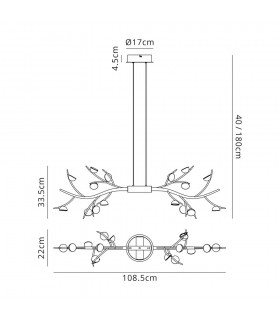 16 Light Linear Ceiling Pendant, 16 x 3W LED, 3000K, 2640lm, Black, Antique Brass - 2