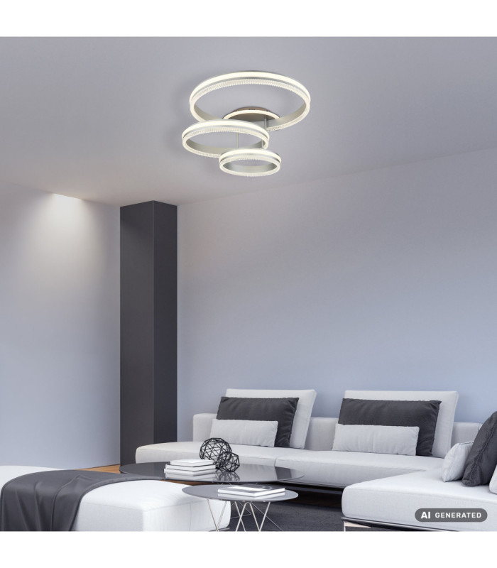 Francine Triple Ring Integrated Led Semi Flush Ceiling Light Matt Gunmetal 2700-6000K-10