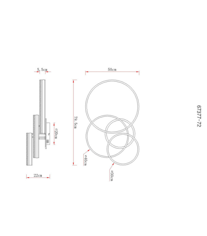 Francine Triple Ring Integrated Led Semi Flush Ceiling Light Matt Gunmetal 2700-6000K-12