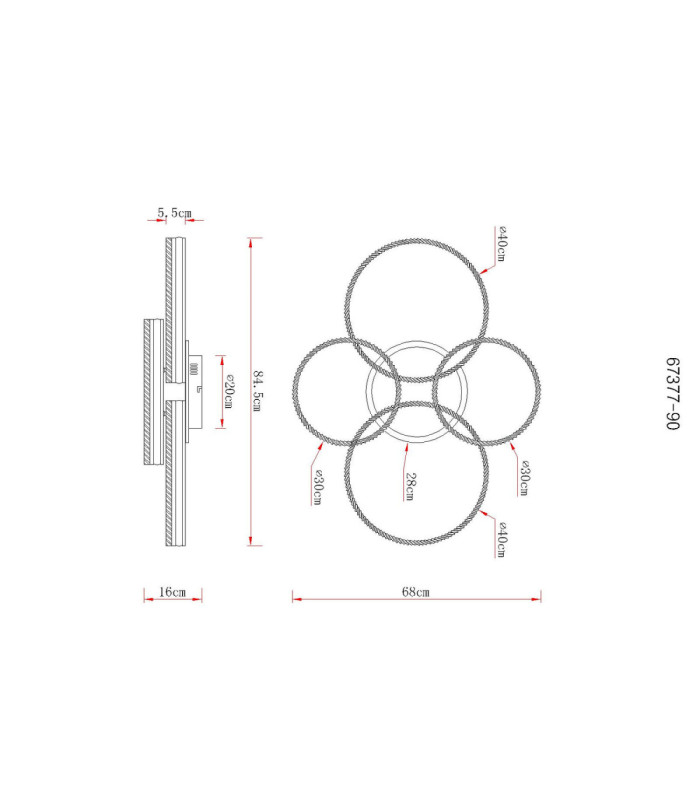 Francine Quad Ring Integrated Led Semi Flush Ceiling Light Matt Gunmetal 2700-6000K-11