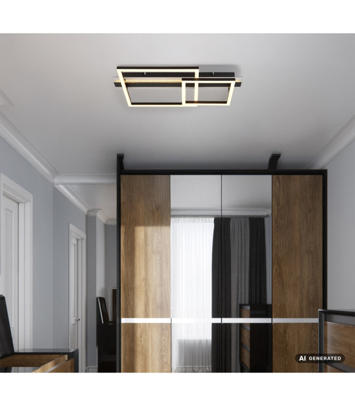 Estrada Twin Square Integrated Led Semi Flush Ceiling Light Matt Black 3000K-7