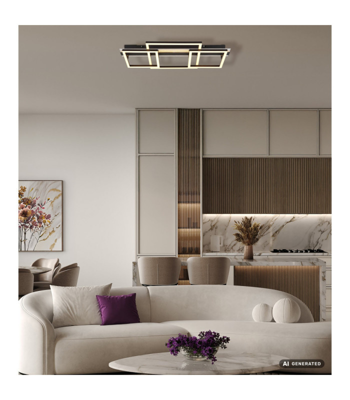 Estrada Triple Square Integrated Led Semi Flush Ceiling Light Matt Black 3000K-7