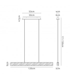 Linear Ceiling Pendant, 2 x 20W LED, 3000K, 1662lm, Medium Oak, Matt White - 2
