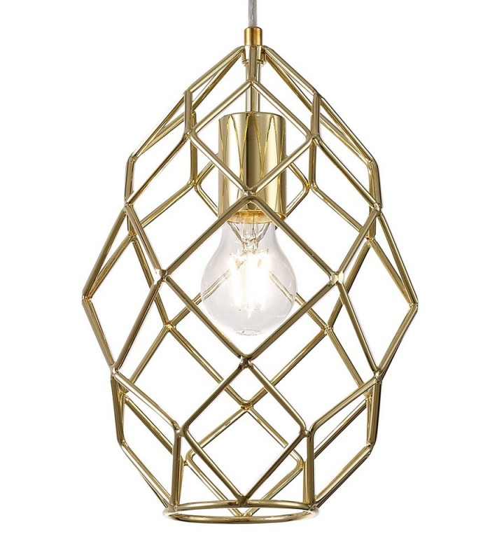 Curved Cylinder Ceiling Pendant, 1 x E27, Polished Brass - 6