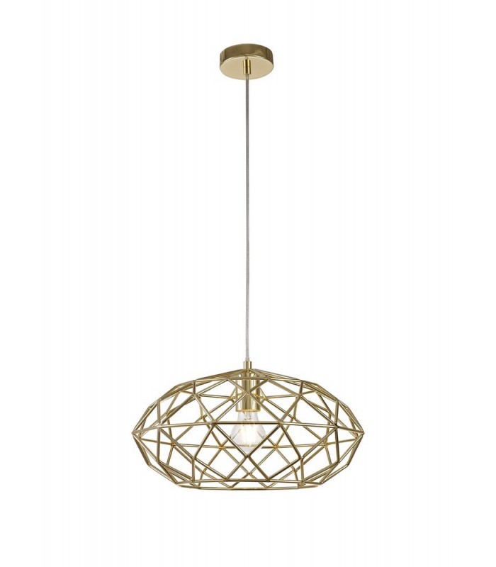 Elliptical Spherical Ceiling Pendant, 1 x E27, Polished Brass - 1