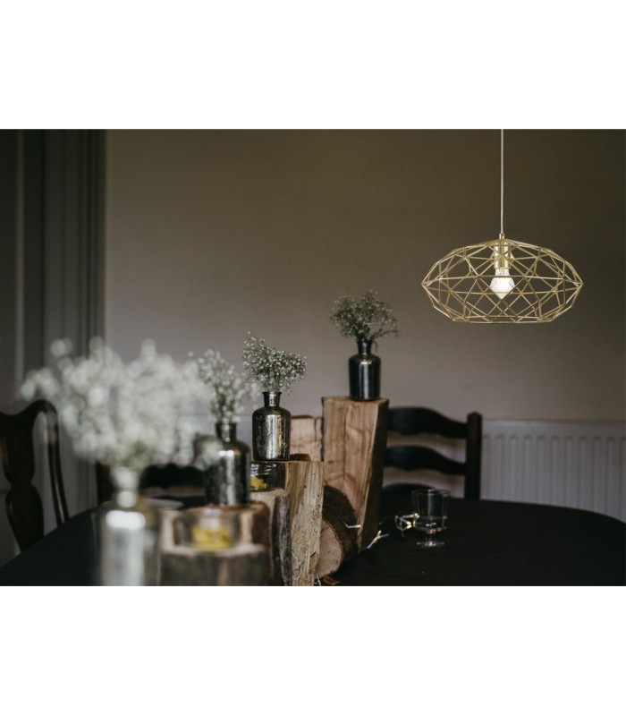 Elliptical Spherical Ceiling Pendant, 1 x E27, Polished Brass - 3