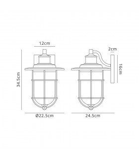 Wall Lantern Lamp, 1 x E27, Black, Gold With Seeded Clear Glass, IP54 - 2