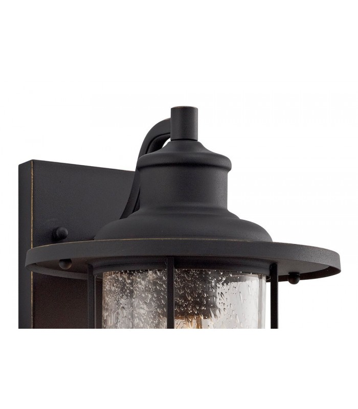 Wall Lantern Lamp, 1 x E27, Black, Gold With Seeded Clear Glass, IP54 - 4
