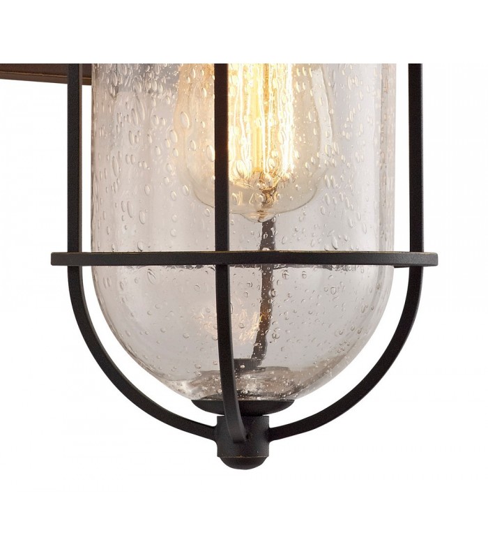 Wall Lantern Lamp, 1 x E27, Black, Gold With Seeded Clear Glass, IP54 - 5