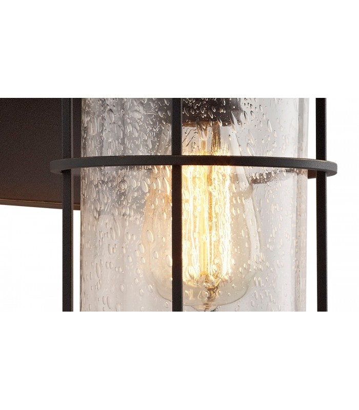 Wall Lantern Lamp, 1 x E27, Black, Gold With Seeded Clear Glass, IP54 - 6