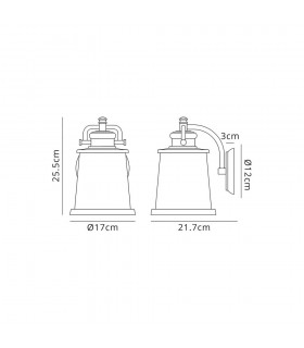 Wall Lantern Lamp, 1 x E27, Black, Gold With Seeded Clear Glass, IP54 - 2