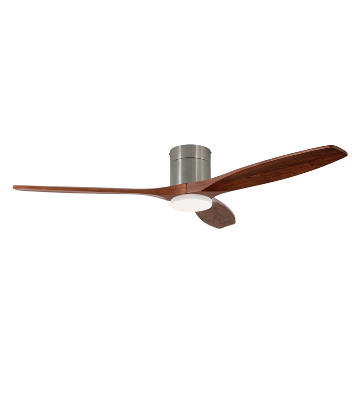 Stem Ceiling Fan Evo Ø1220mm Tube LED 20.2W CCT 3000-4000-5000K On-Off Satin Nickel Light Brown Blades