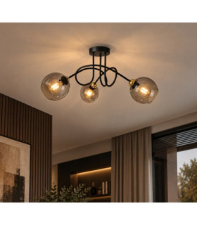 Ring Multi Arm Semi Flush Ceiling Light Black Gold 70cm 3x E27-1