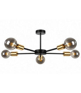 Sun Multi Arm Semi Flush Ceiling Light Black Gold 48cm 5x E27-1