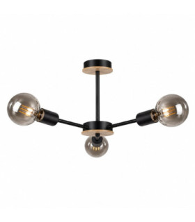 Sun Multi Arm Semi Flush Ceiling Light Wood Black 40cm 3x E27-1