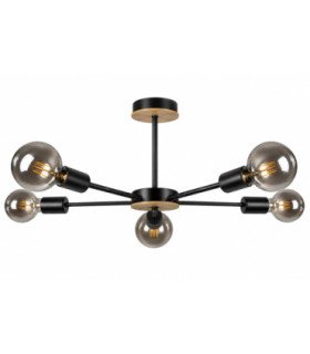 Sun Multi Arm Semi Flush Ceiling Light Wood Black 48cm 5x E27-1