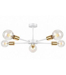 Sun Multi Arm Semi Flush Ceiling Light White Gold 48cm 5x E27-1