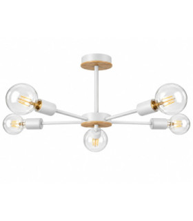 Sun Multi Arm Semi Flush Ceiling Light Wood White 48cm 5x E27-1