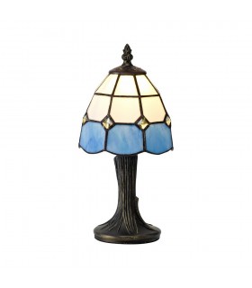 Tiffany Table Lamp, 1 x E14, White, Blue, Clear Crystal Shade - 1
