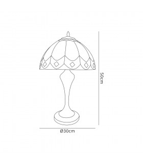 Tiffany Table Lamp, 1 x E27, Aged Antique Brass Base, Brown Glass, Clear Crystal - 2