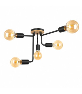 Nixon Multi Arm Semi Flush Ceiling Light Wood Black 50cm 5x E27-1
