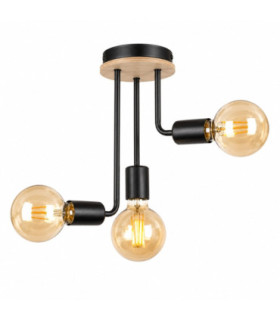 Megan Multi Arm Semi Flush Ceiling Light Wood Black 25cm 3x E27-1