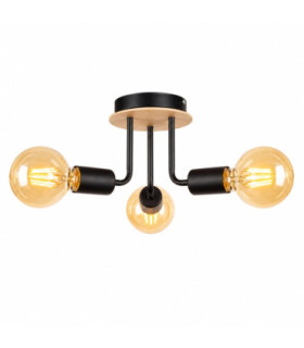 Luna Multi Arm Semi Flush Ceiling Light Wood Black 25cm 3x E27-1