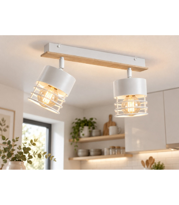 Casa Twin Ceiling Spotlight White Wood 50cm 2x E27-2