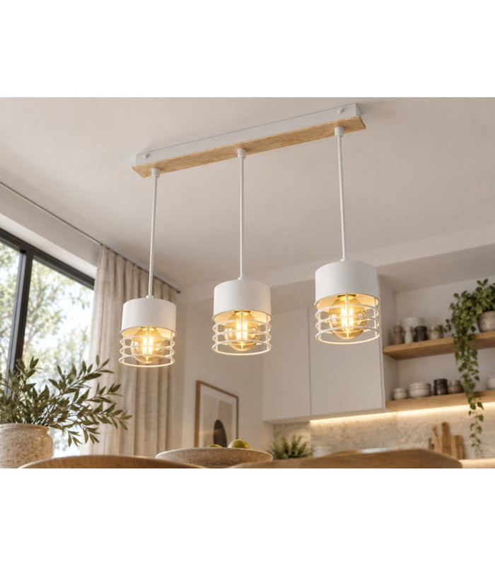 Casa Bar Pendant Ceiling Light White Wood 60cm 3x E27-2