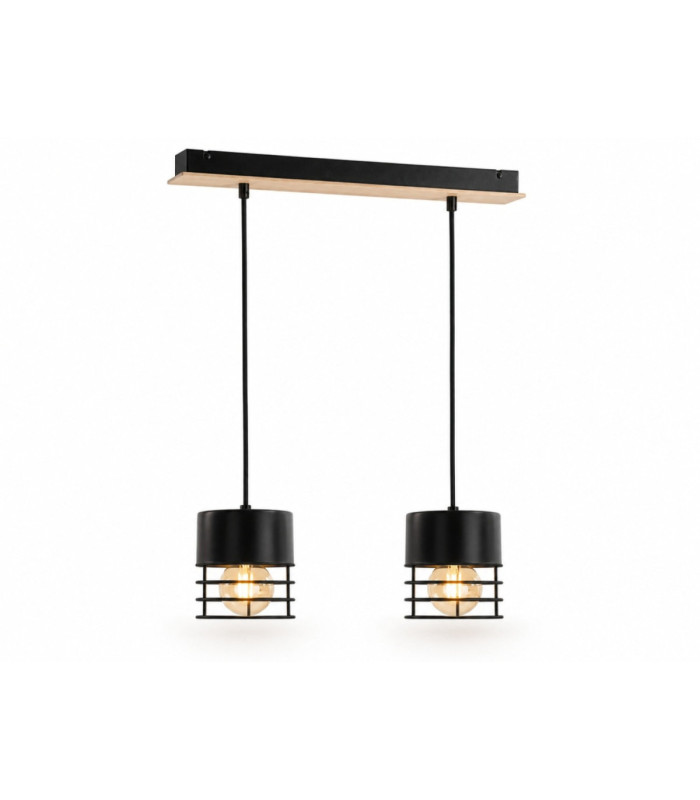 Casa Bar Pendant Ceiling Light Black Wood 50cm 2x E27-1