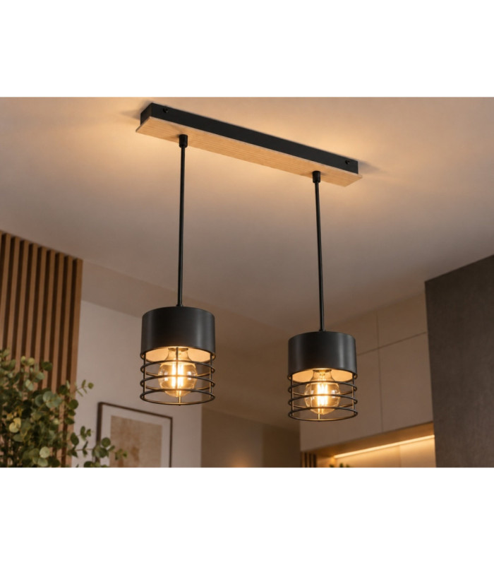 Casa Bar Pendant Ceiling Light Black Wood 50cm 2x E27-2