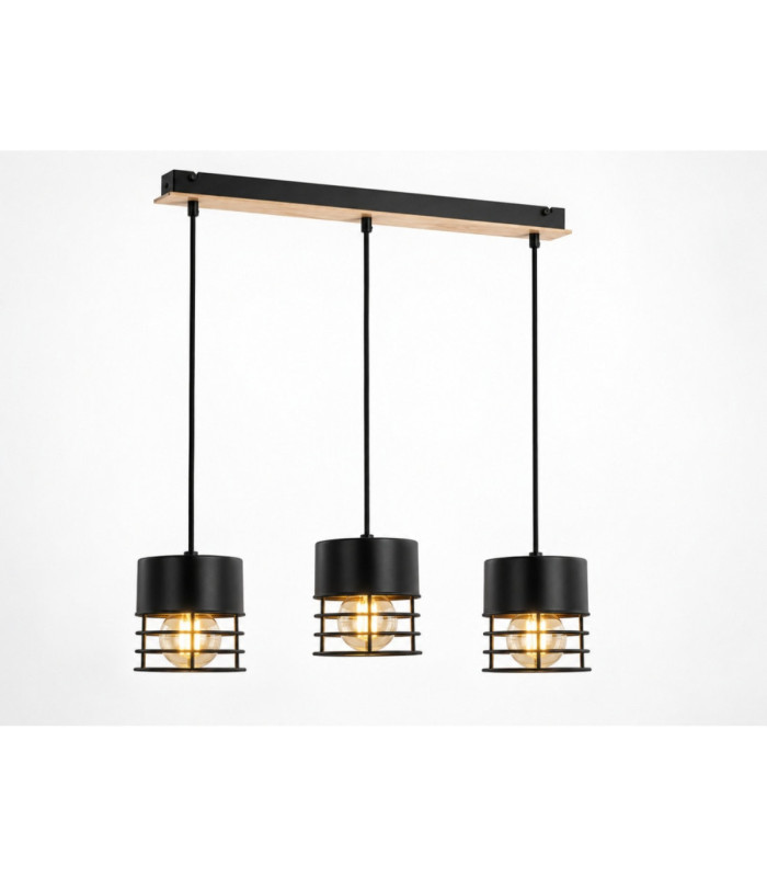 Casa Bar Pendant Ceiling Light Black Wood 60cm 3x E27-1