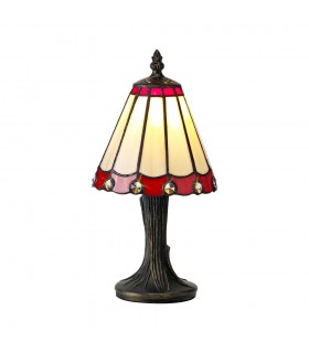 Tiffany Table Lamp, 1 x E14, Red, Clear Crystal Shade - 1
