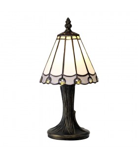 Tiffany Table Lamp, 1 x E14, White, Grey, Clear Crystal Shade - 1