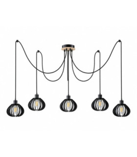 Nicoleta Cluster Pendant Ceiling Light Black And Natural 5x E27-1