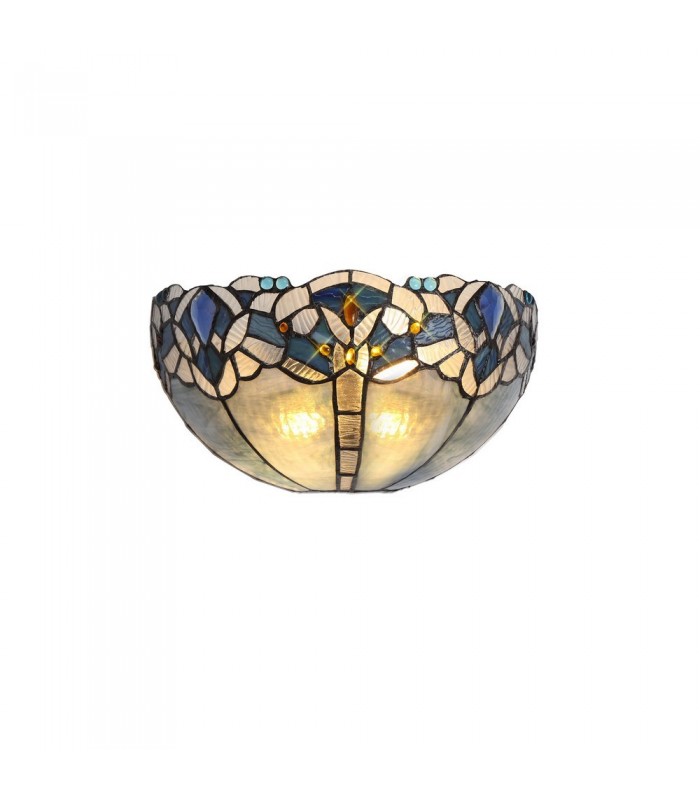 Tiffany 30cm Wall Lamp, 2 x E14, Blue, Clear Crystal - 1
