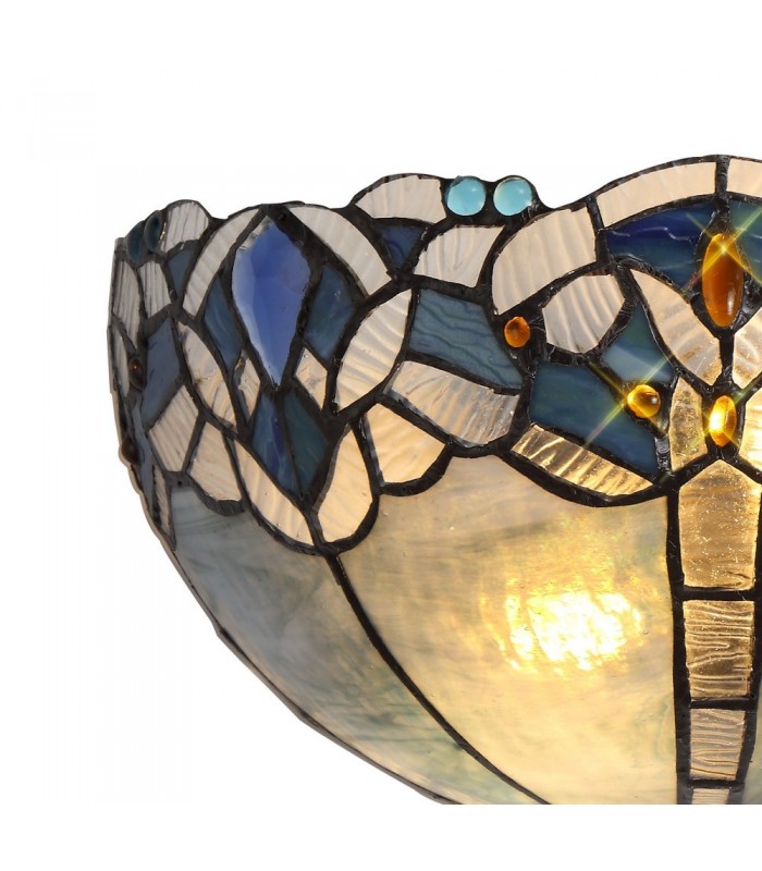 Tiffany 30cm Wall Lamp, 2 x E14, Blue, Clear Crystal - 5