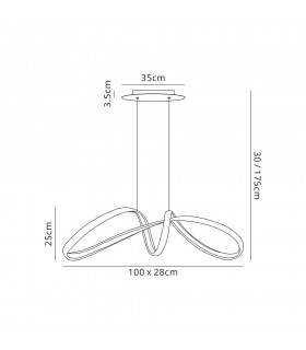 Large Oval Ceiling Pendant, 1 x 39W LED, 3000K, 1950lm, Sand Gold - 2