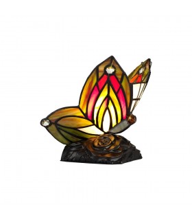 Tiffany Butterfly Table Lamp, 1 x E14, Black Base With Green, Red Glass With Clear Crystal - 1
