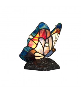 Tiffany Butterfly Table Lamp, 1 x E14, Black Base With Blue, Brown Glass With Clear Crystal - 1