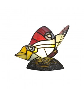Tiffany Butterfly Table Lamp, 1 x E14, Black Base With Red, Yellow, Blue Glass With Clear Crystal - 1