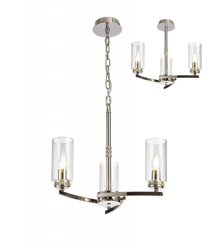 Ceiling Pendant, Semi Ceiling, 3 x E14, Polished Nickel - 1