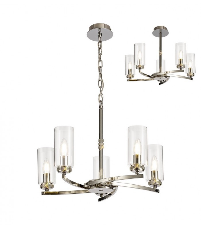Ceiling Pendant, Semi Ceiling, 5 x E14, Polished Nickel - 1