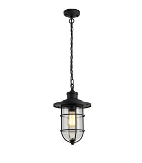 Ceiling Pendant, 1 x E27, Black, Gold With Seeded Clear Glass, IP54 - 1