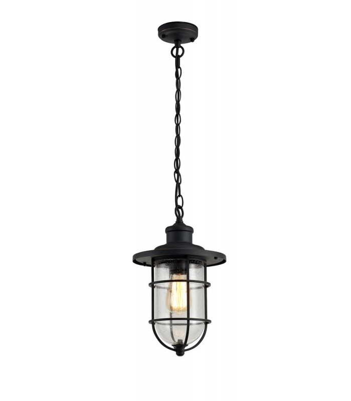 Ceiling Pendant, 1 x E27, Black, Gold With Seeded Clear Glass, IP54 - 1