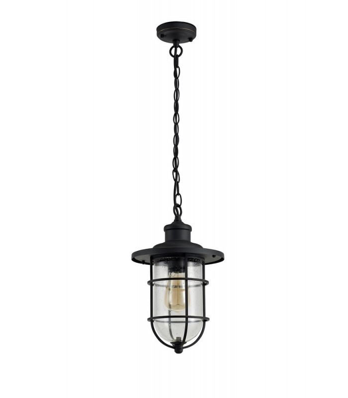 Ceiling Pendant, 1 x E27, Black, Gold With Seeded Clear Glass, IP54 - 4