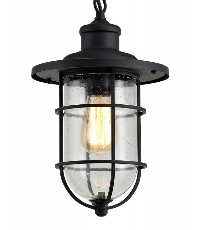 Ceiling Pendant, 1 x E27, Black, Gold With Seeded Clear Glass, IP54 - 6