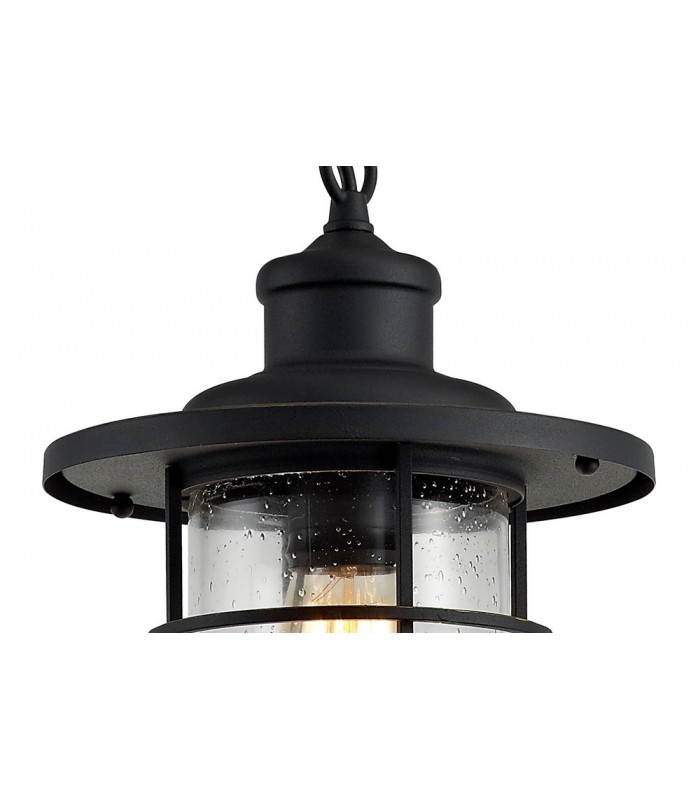 Ceiling Pendant, 1 x E27, Black, Gold With Seeded Clear Glass, IP54 - 7